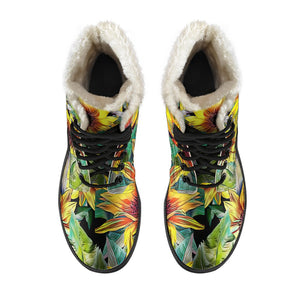 Autumn Sunflower Pattern Print Comfy Boots GearFrost