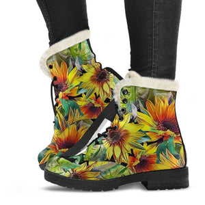 Autumn Sunflower Pattern Print Comfy Boots GearFrost