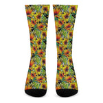 Autumn Sunflower Pattern Print Crew Socks