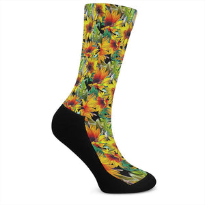 Autumn Sunflower Pattern Print Crew Socks