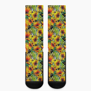 Autumn Sunflower Pattern Print Crew Socks