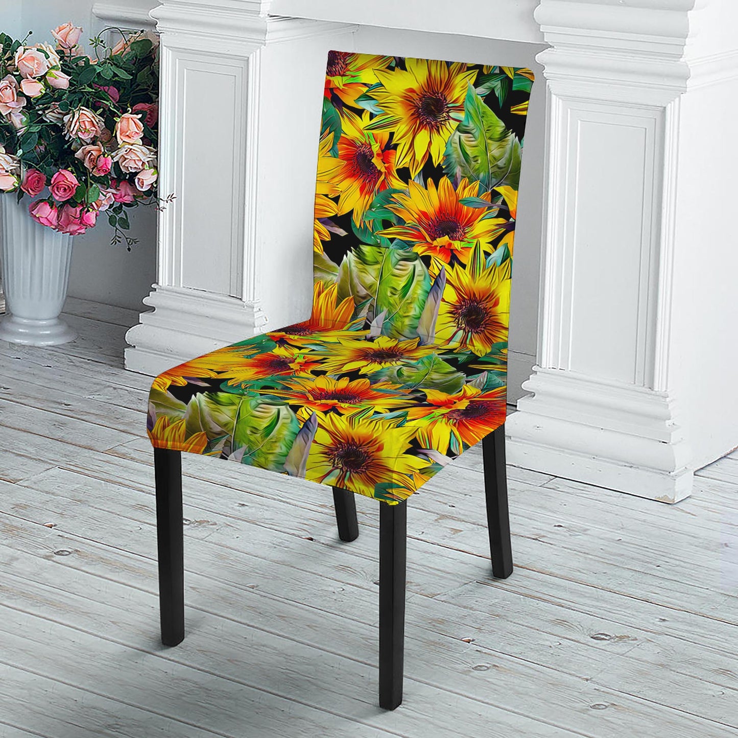 Autumn Sunflower Pattern Print Dining Chair Slipcover