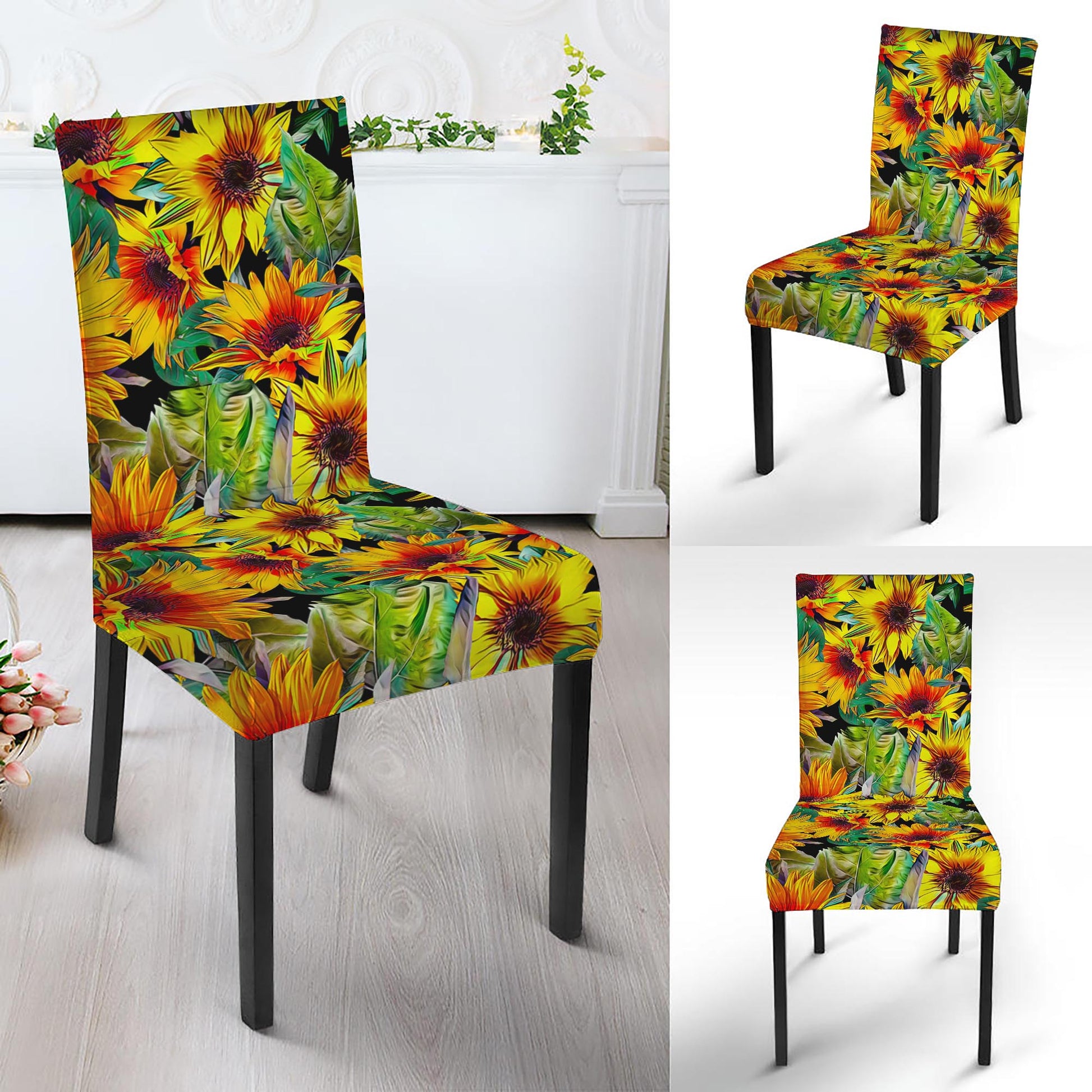 Autumn Sunflower Pattern Print Dining Chair Slipcover