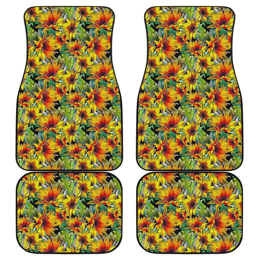 Autumn Sunflower Pattern Print Front and Back Car Floor Mats