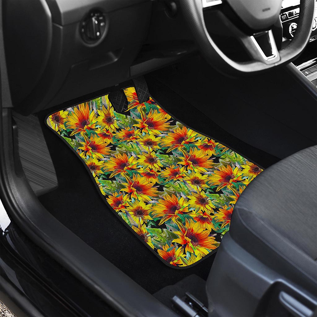 Autumn Sunflower Pattern Print Front and Back Car Floor Mats