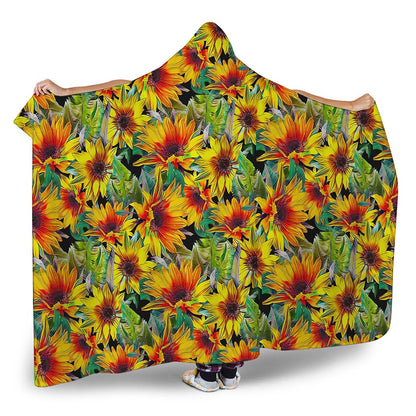 Autumn Sunflower Pattern Print Hooded Blanket
