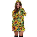 Autumn Sunflower Pattern Print Hoodie Dress GearFrost