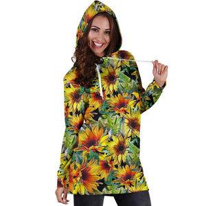 Autumn Sunflower Pattern Print Hoodie Dress GearFrost