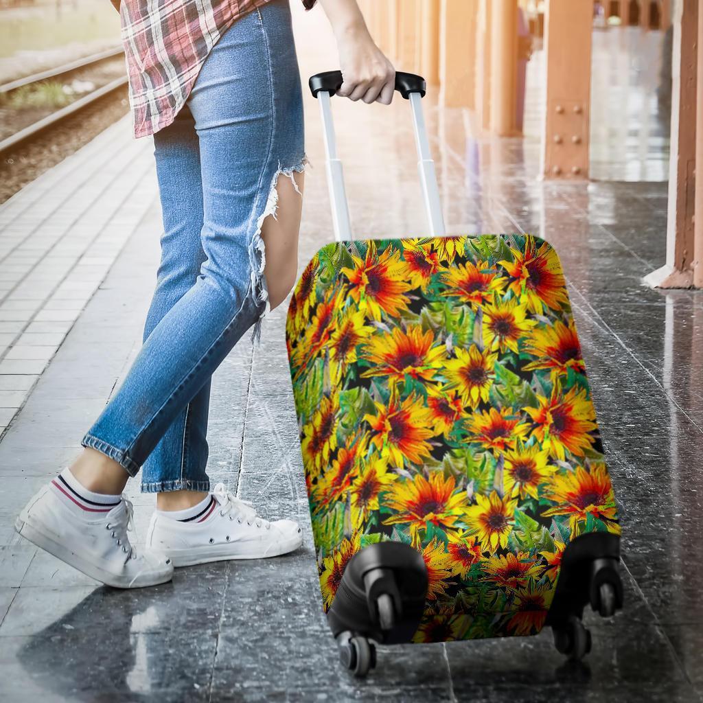 Autumn Sunflower Pattern Print Luggage Cover GearFrost