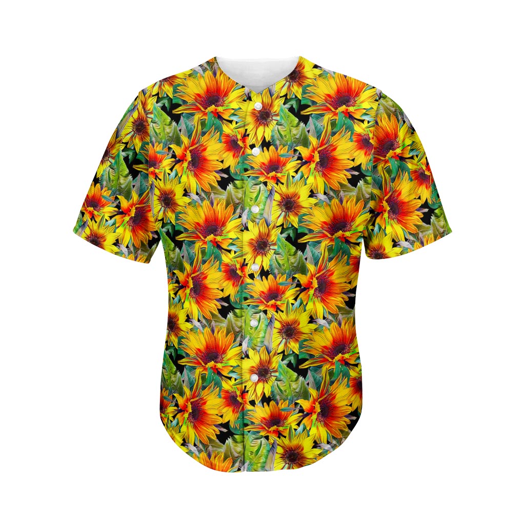 Autumn Sunflower Pattern Print Men's Baseball Jersey