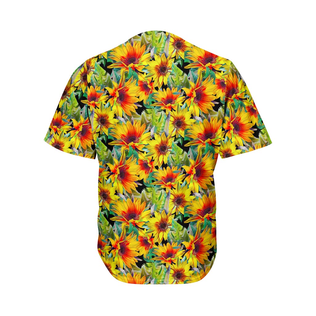 Autumn Sunflower Pattern Print Men's Baseball Jersey