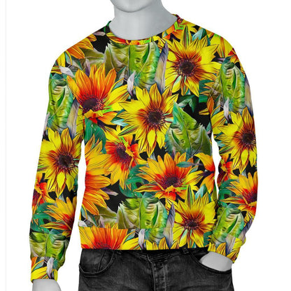Autumn Sunflower Pattern Print Men's Crewneck Sweatshirt GearFrost