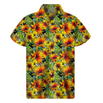 Autumn Sunflower Pattern Print Men's Short Sleeve Shirt