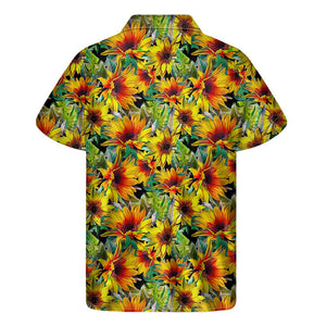 Autumn Sunflower Pattern Print Men's Short Sleeve Shirt