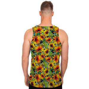 Autumn Sunflower Pattern Print Men's Tank Top