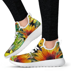 Autumn Sunflower Pattern Print Mesh Knit Shoes GearFrost