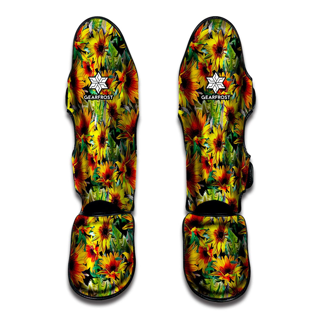 Autumn Sunflower Pattern Print Muay Thai Shin Guard