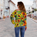 Autumn Sunflower Pattern Print Off Shoulder Sweatshirt GearFrost