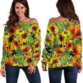 Autumn Sunflower Pattern Print Off The Shoulder Sweatshirt