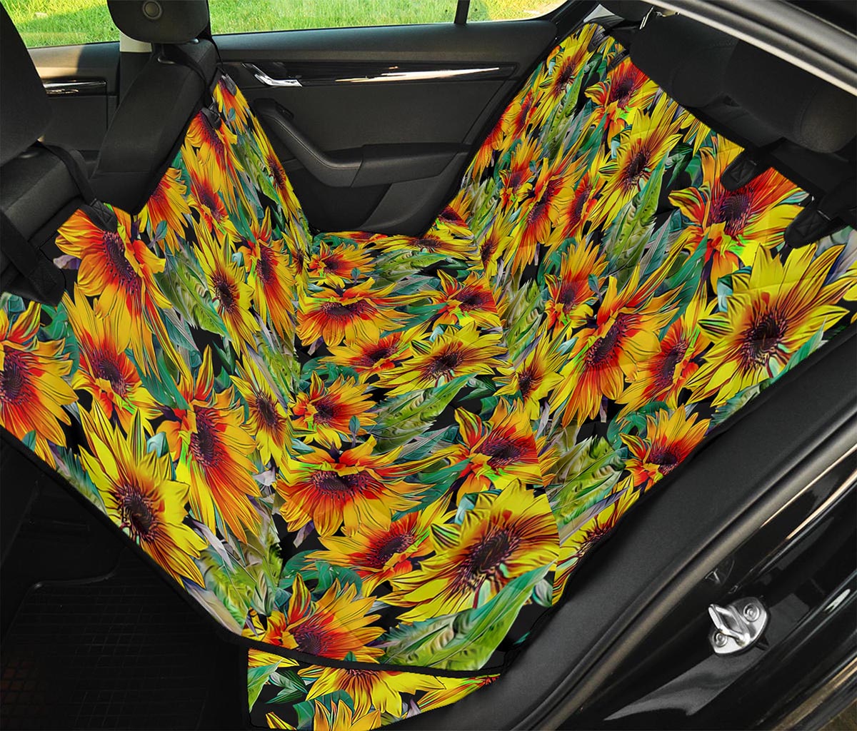 Autumn Sunflower Pattern Print Pet Car Back Seat Cover