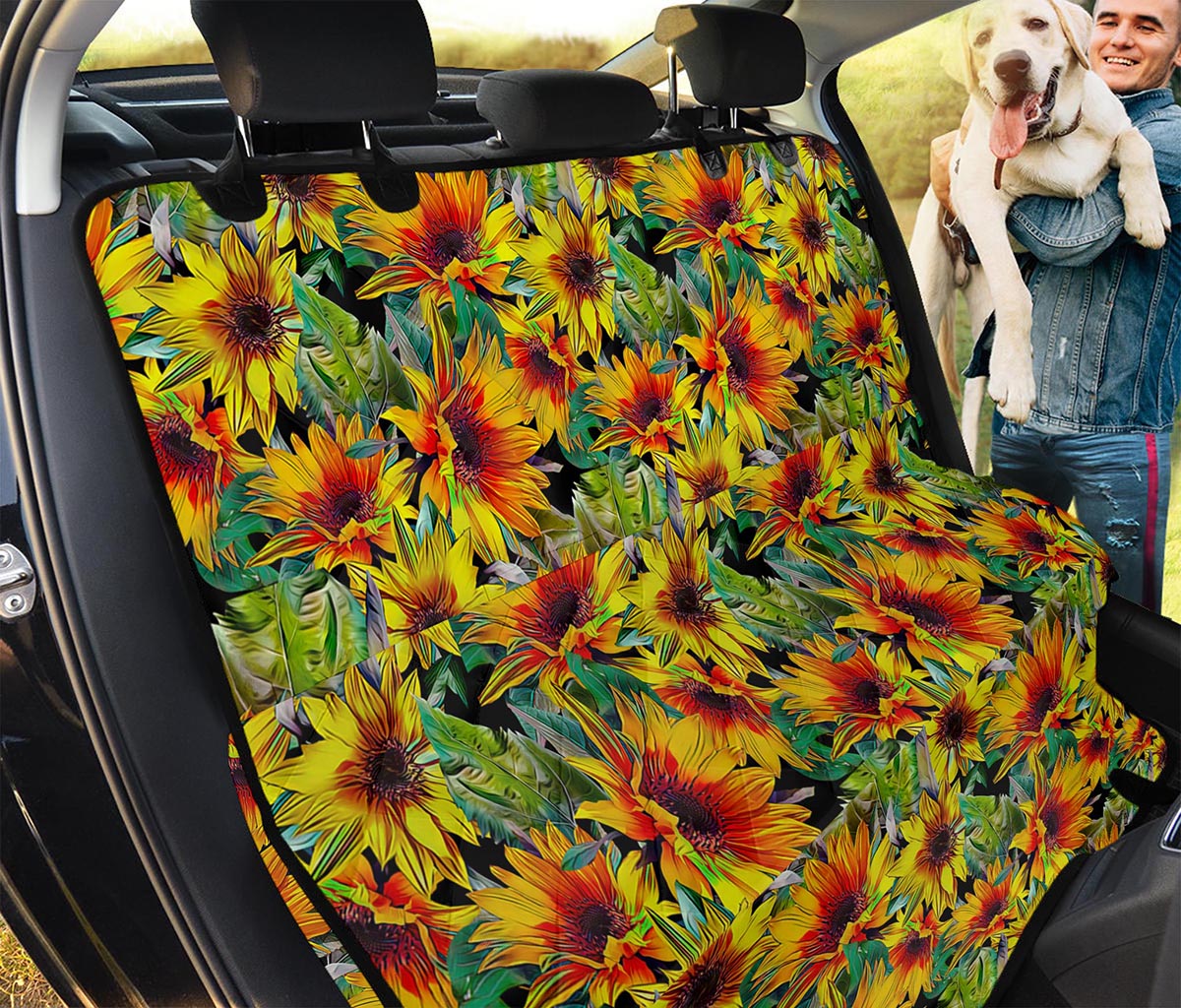 Autumn Sunflower Pattern Print Pet Car Back Seat Cover