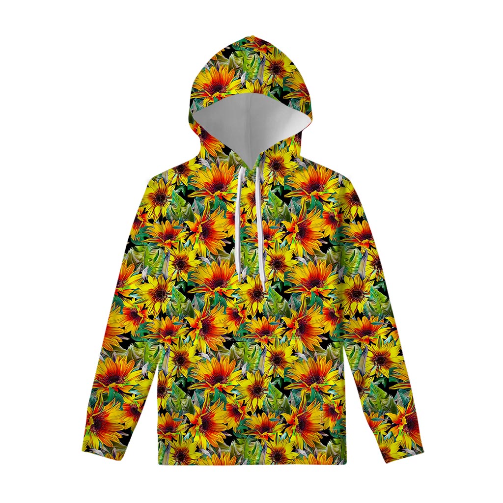 Autumn Sunflower Pattern Print Pullover Hoodie
