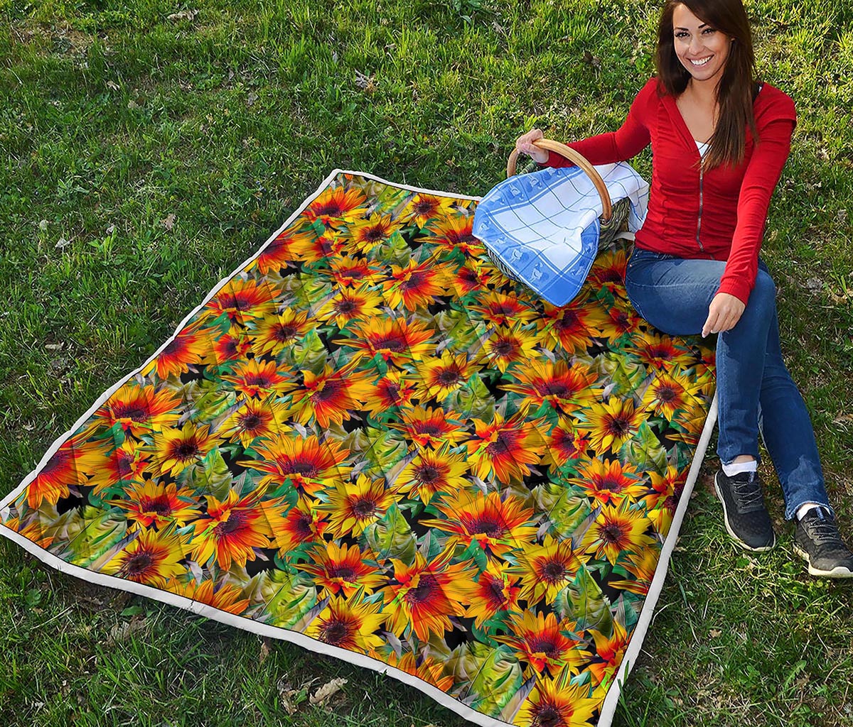 Autumn Sunflower Pattern Print Quilt