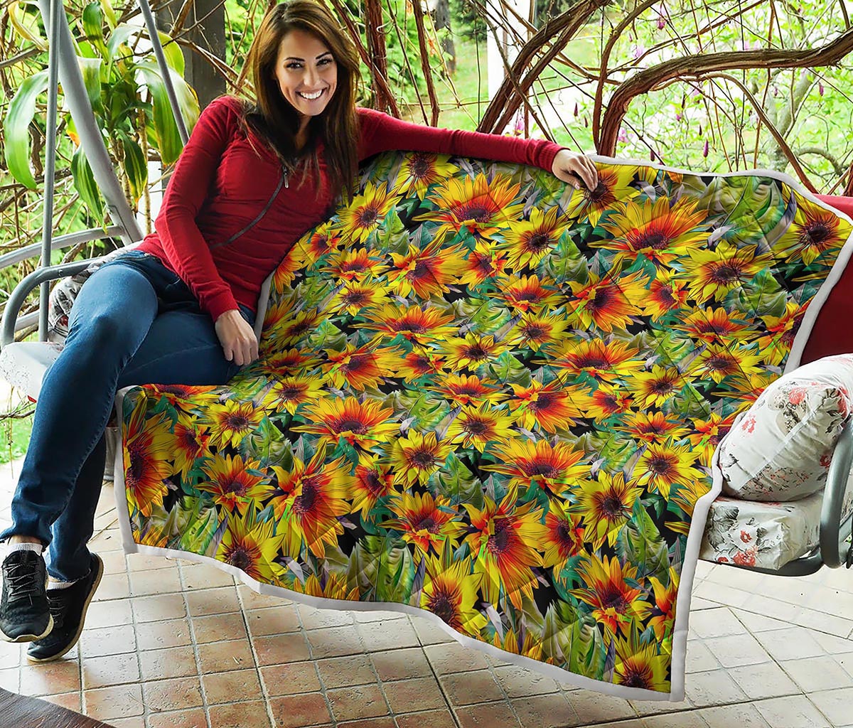 Autumn Sunflower Pattern Print Quilt