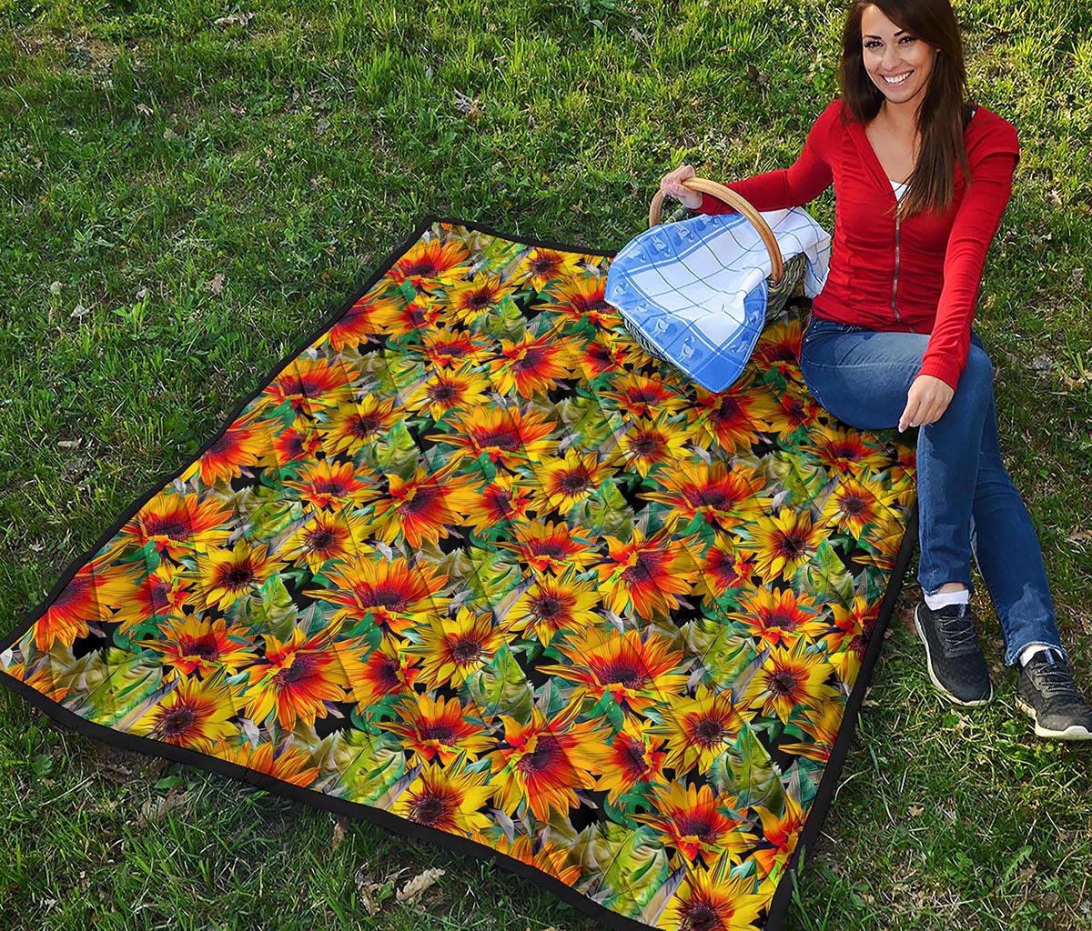 Autumn Sunflower Pattern Print Quilt