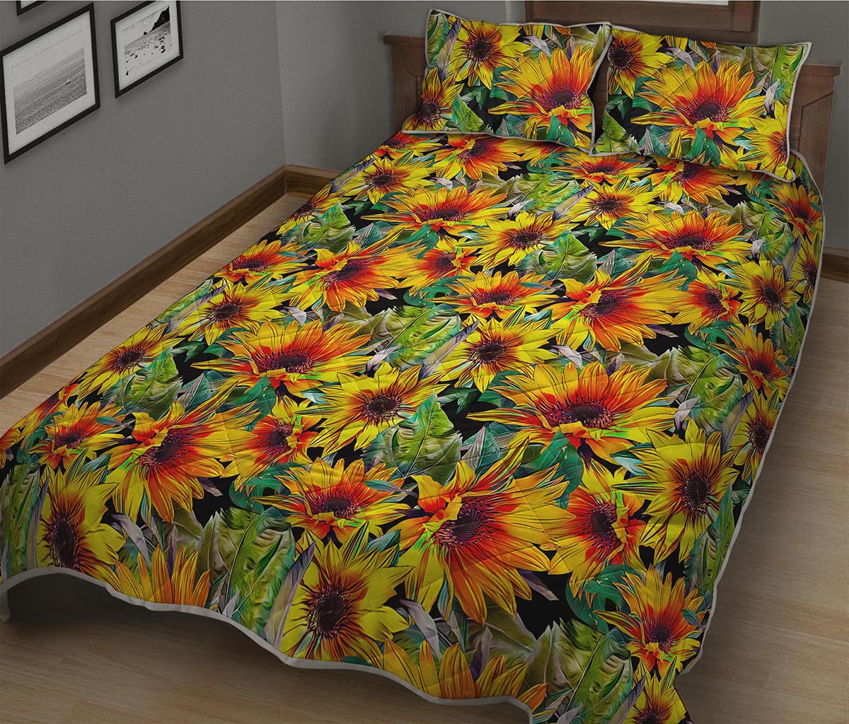 Autumn Sunflower Pattern Print Quilt Bed Set