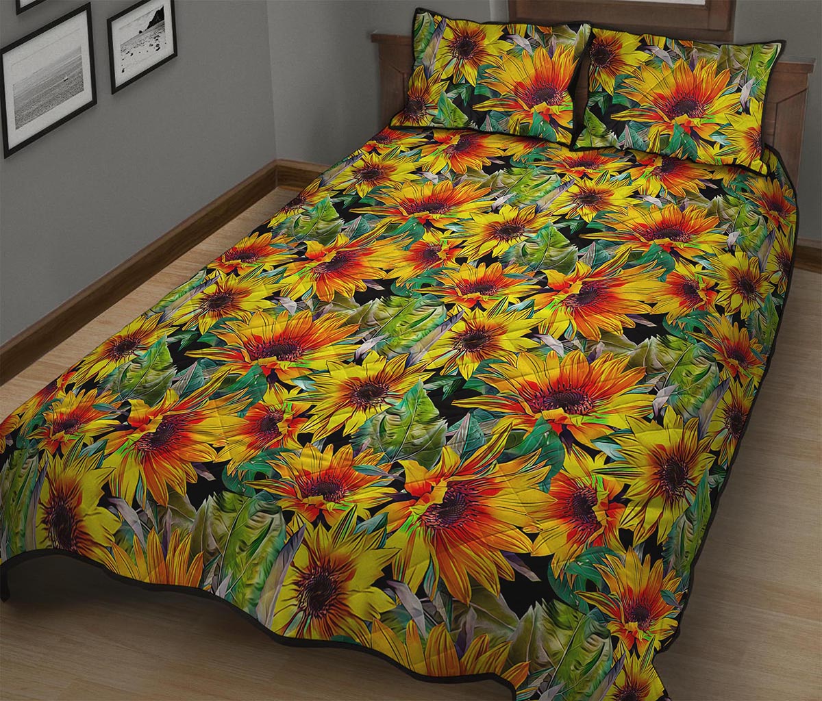 Autumn Sunflower Pattern Print Quilt Bed Set