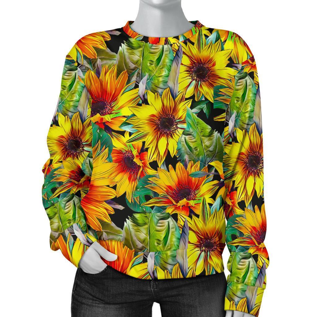 Autumn Sunflower Pattern Print Women's Crewneck Sweatshirt GearFrost