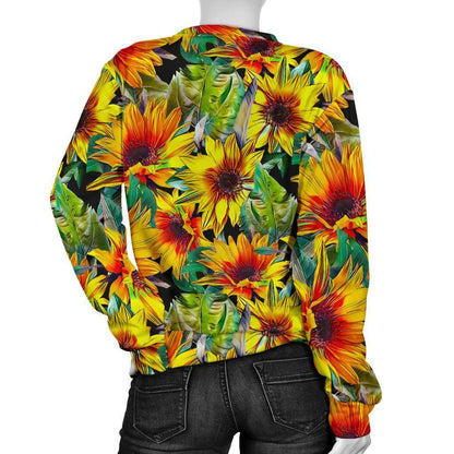 Autumn Sunflower Pattern Print Women's Crewneck Sweatshirt GearFrost