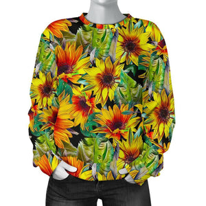 Autumn Sunflower Pattern Print Women's Crewneck Sweatshirt GearFrost