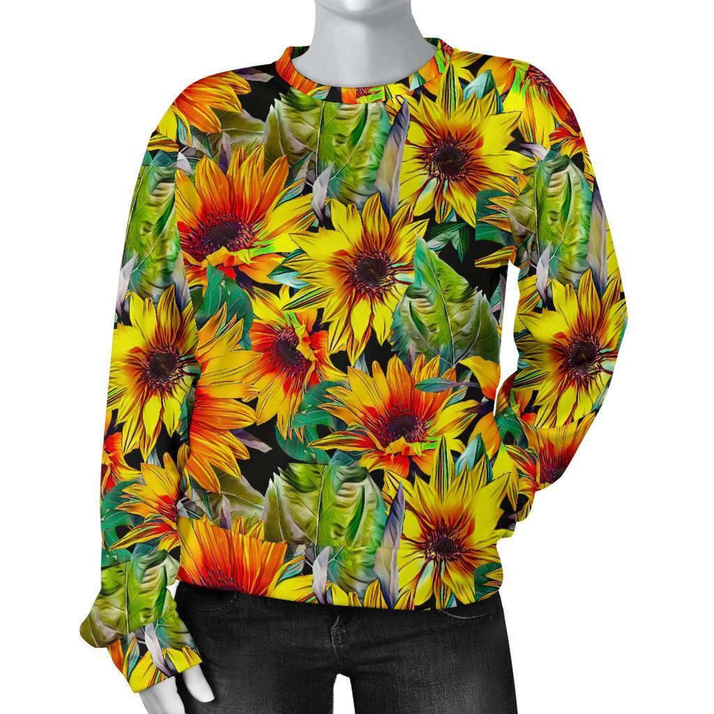 Autumn Sunflower Pattern Print Women's Crewneck Sweatshirt GearFrost