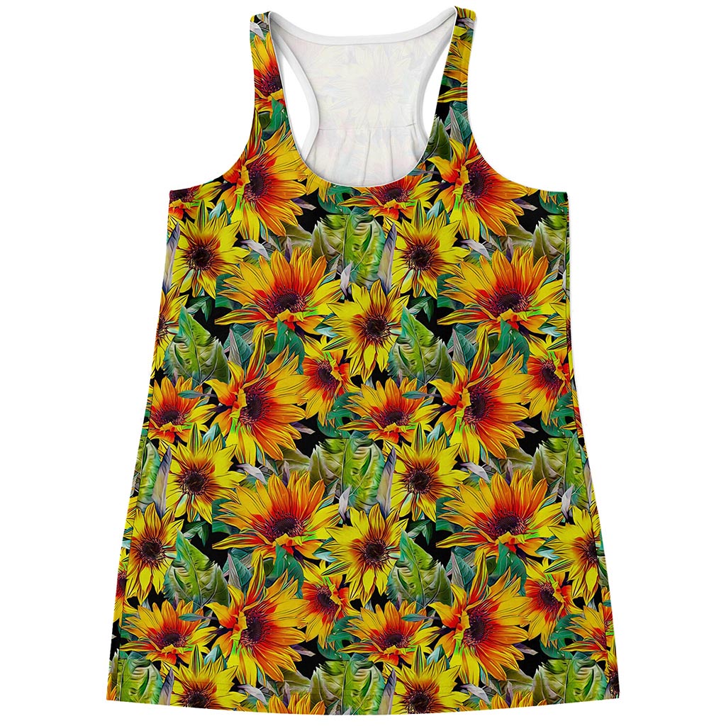 Autumn Sunflower Pattern Print Women's Racerback Tank Top