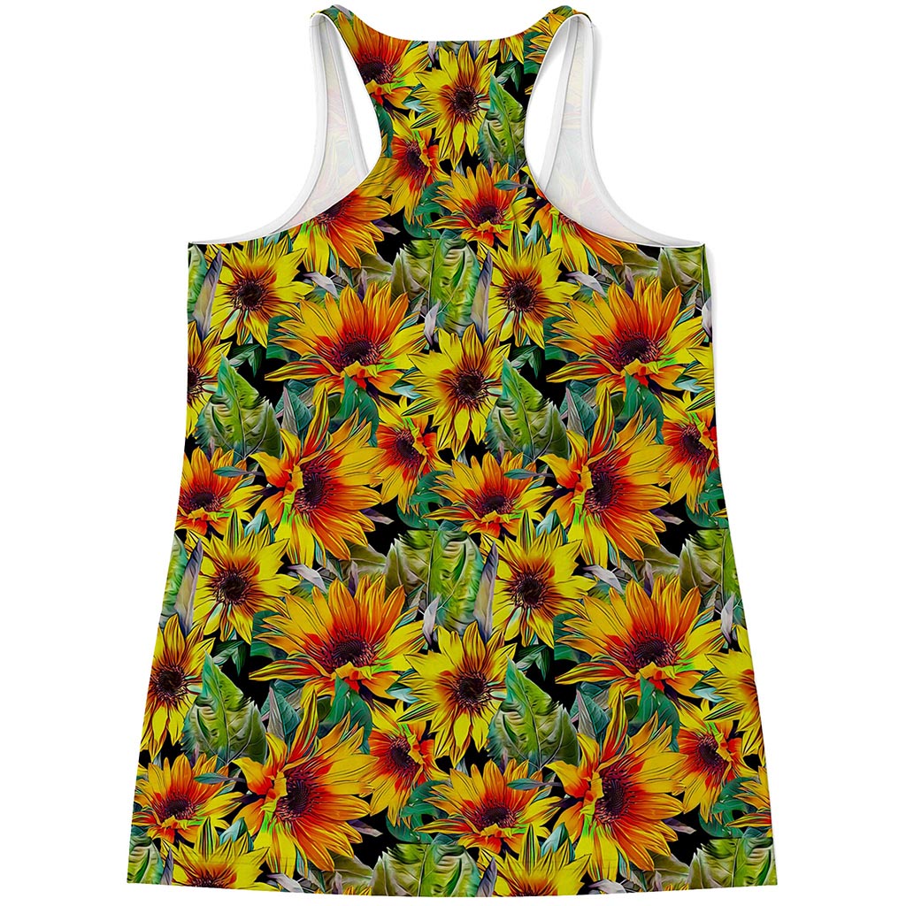Autumn Sunflower Pattern Print Women's Racerback Tank Top