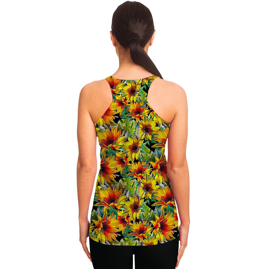 Autumn Sunflower Pattern Print Women's Racerback Tank Top