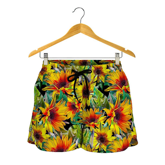 Autumn Sunflower Pattern Print Women's Shorts