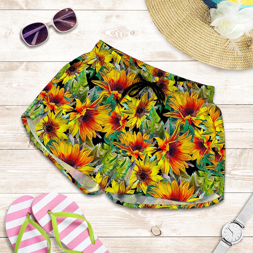 Autumn Sunflower Pattern Print Women's Shorts