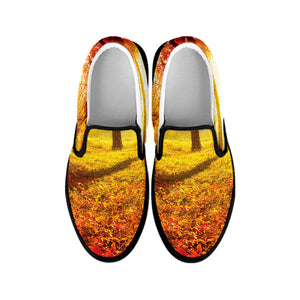 Autumn Trees Print Black Slip On Shoes