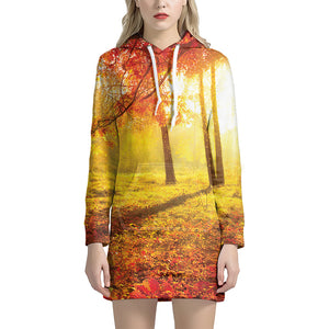 Autumn Trees Print Hoodie Dress