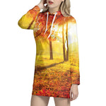 Autumn Trees Print Hoodie Dress