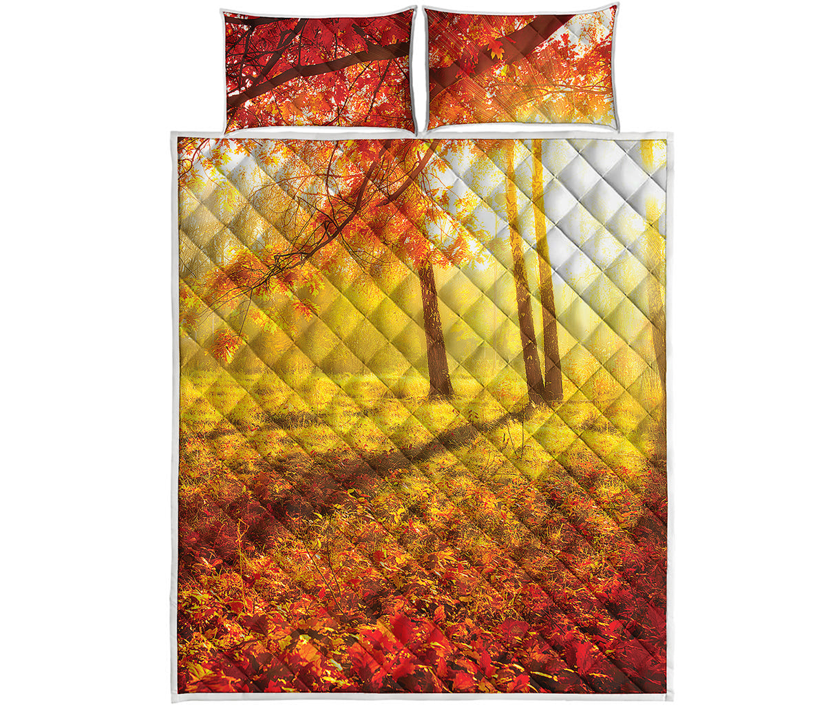 Autumn Trees Print Quilt Bed Set