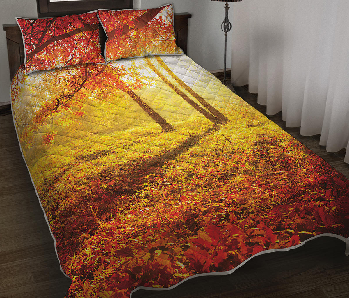 Autumn Trees Print Quilt Bed Set