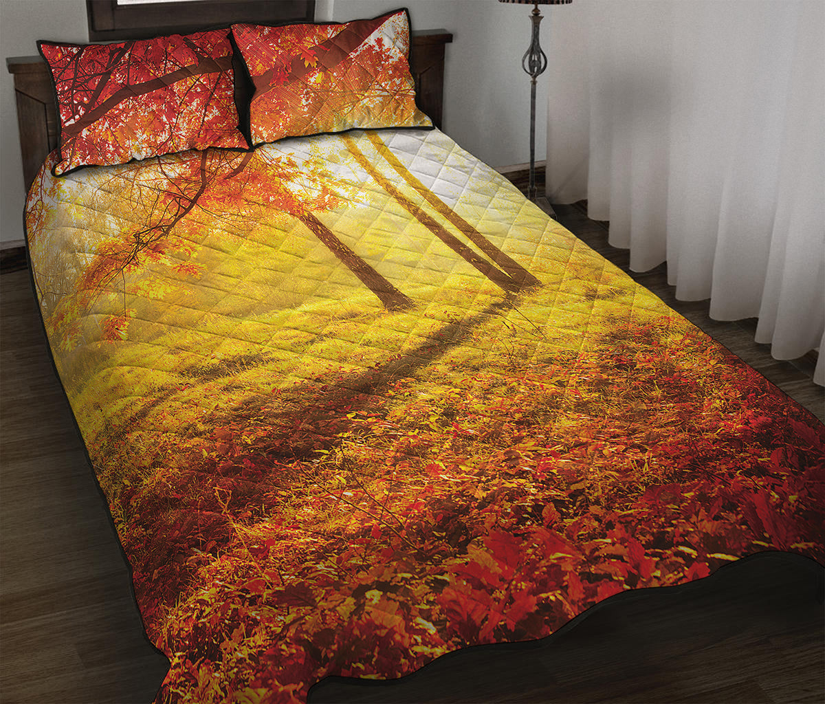 Autumn Trees Print Quilt Bed Set