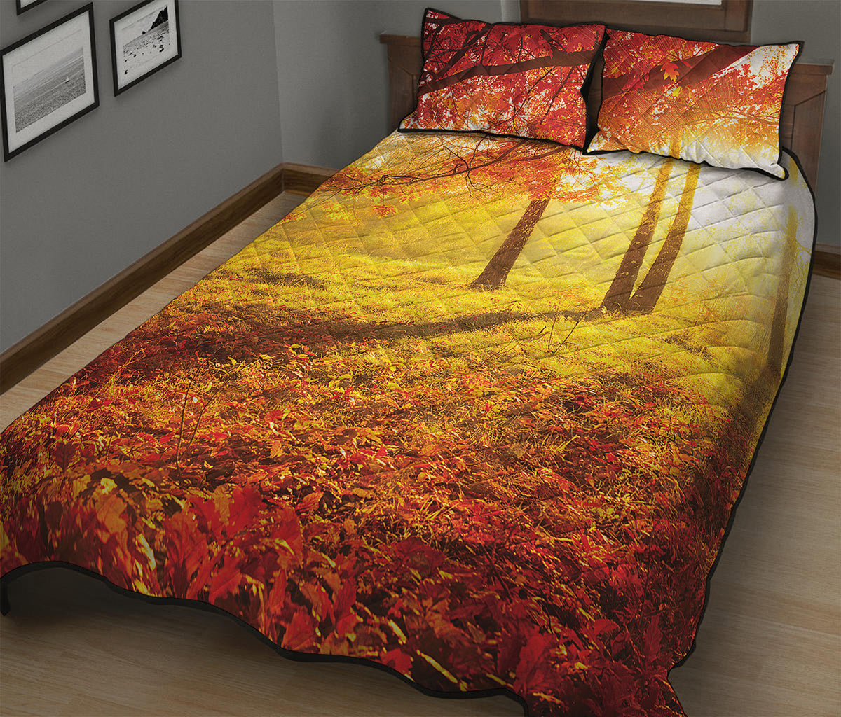 Autumn Trees Print Quilt Bed Set