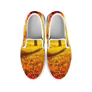 Autumn Trees Print White Slip On Shoes