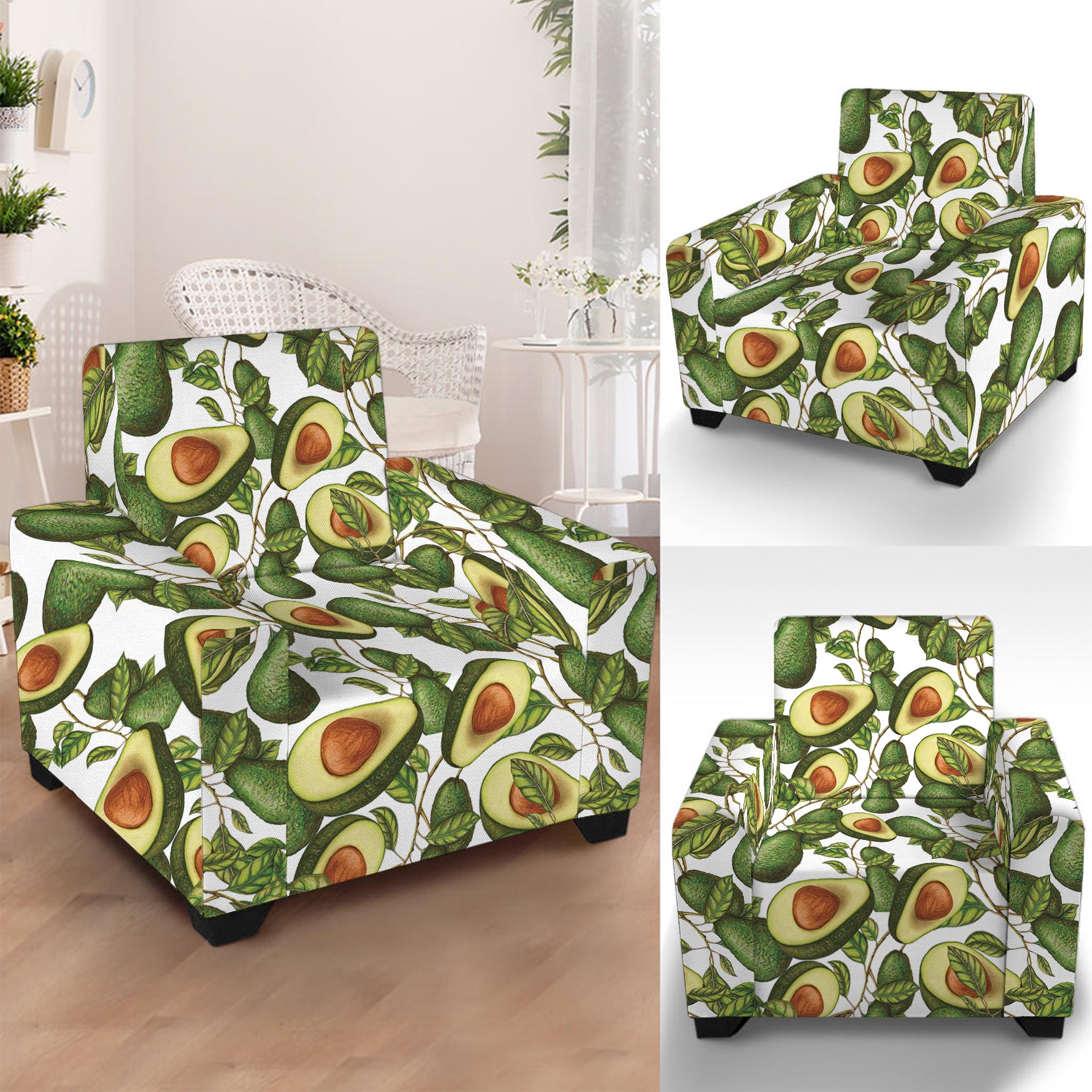 Avocado Cut In Half Drawing Print Armchair Slipcover