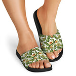 Avocado Cut In Half Drawing Print Black Slide Sandals